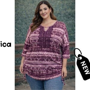 NWT Erika cranberry dreams 3/4 sleeve 1x top